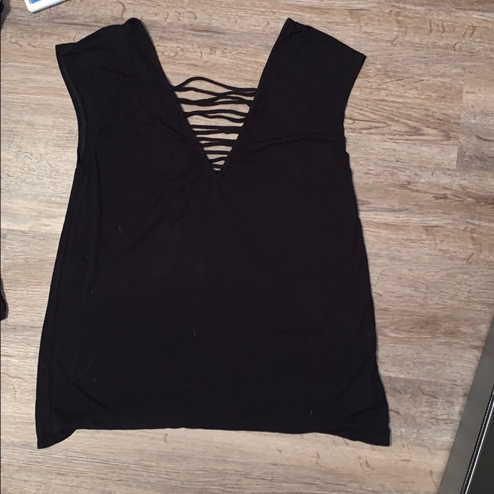 American Eagle Black Top with Crossing Detail